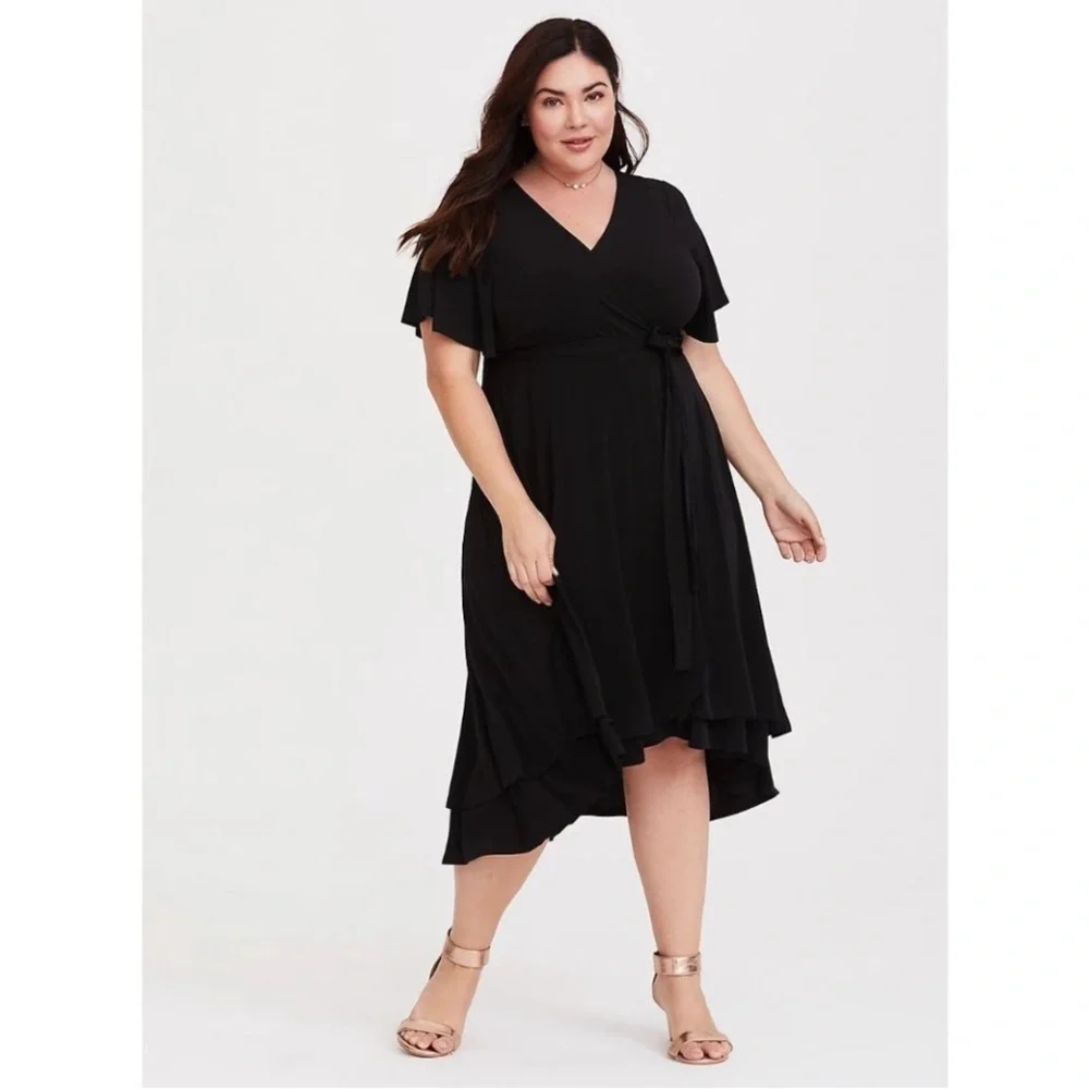 Torrid Black Midi Dress Flutter Sleeve Hi Lo Hem - Picture 4 of 12